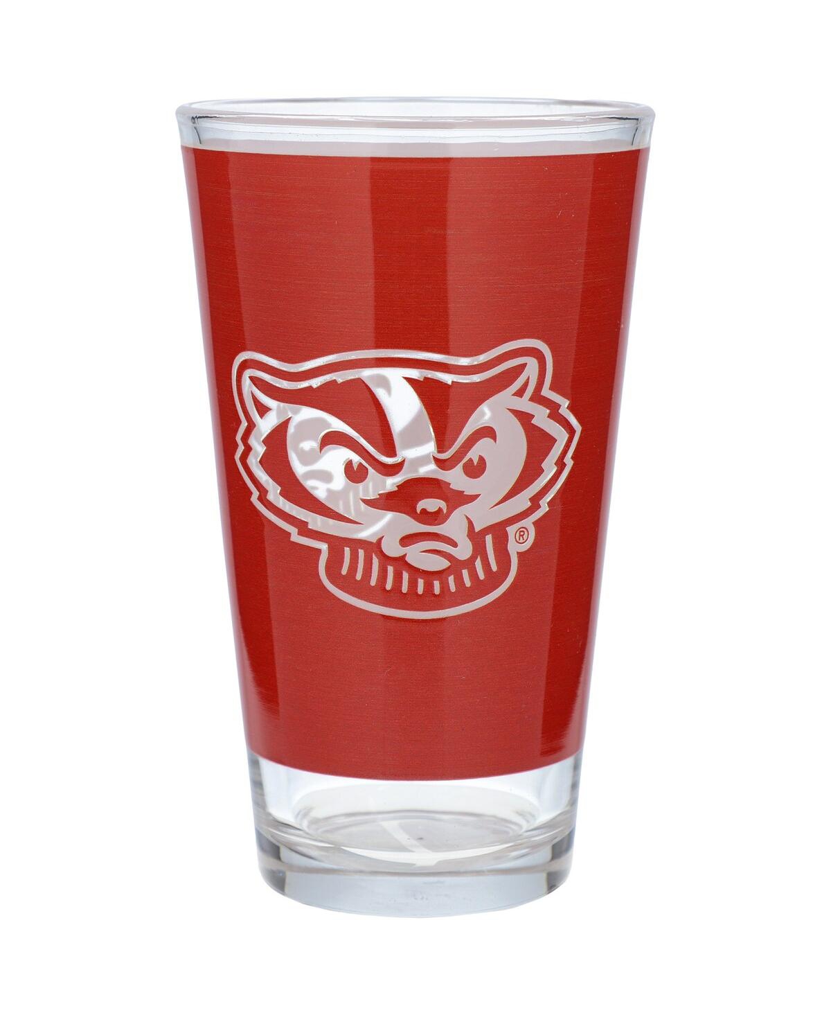 Indigo Falls Wisconsin Badgers 16 oz Mascot Pint Glass In Clear
