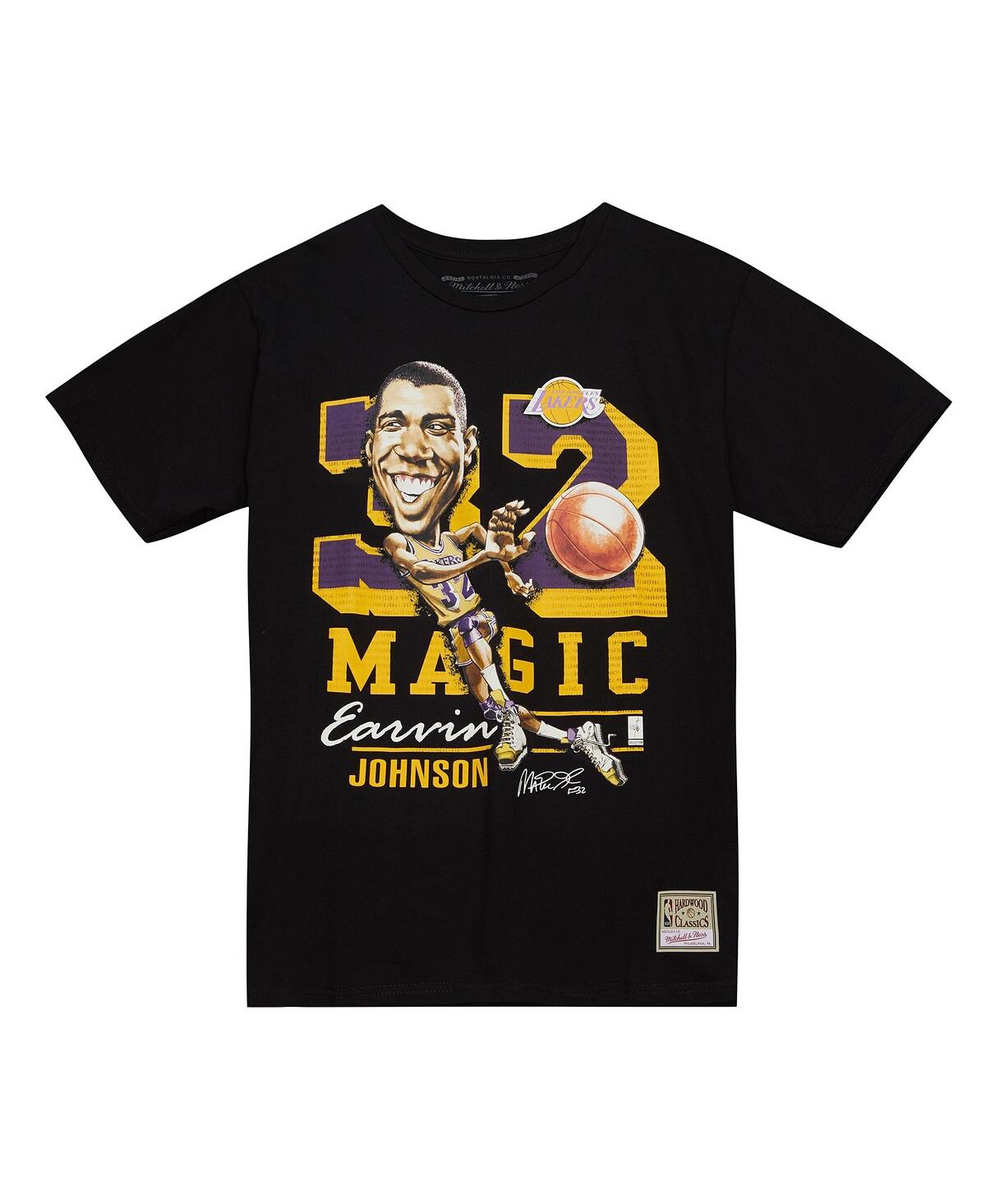 Men's Mitchell & Ness Magic JohnsonLos Angeles Lakers Hardwood Classics Caricature T-shirtMen's Mitchell & Ness Magic JohnsonLos Angeles