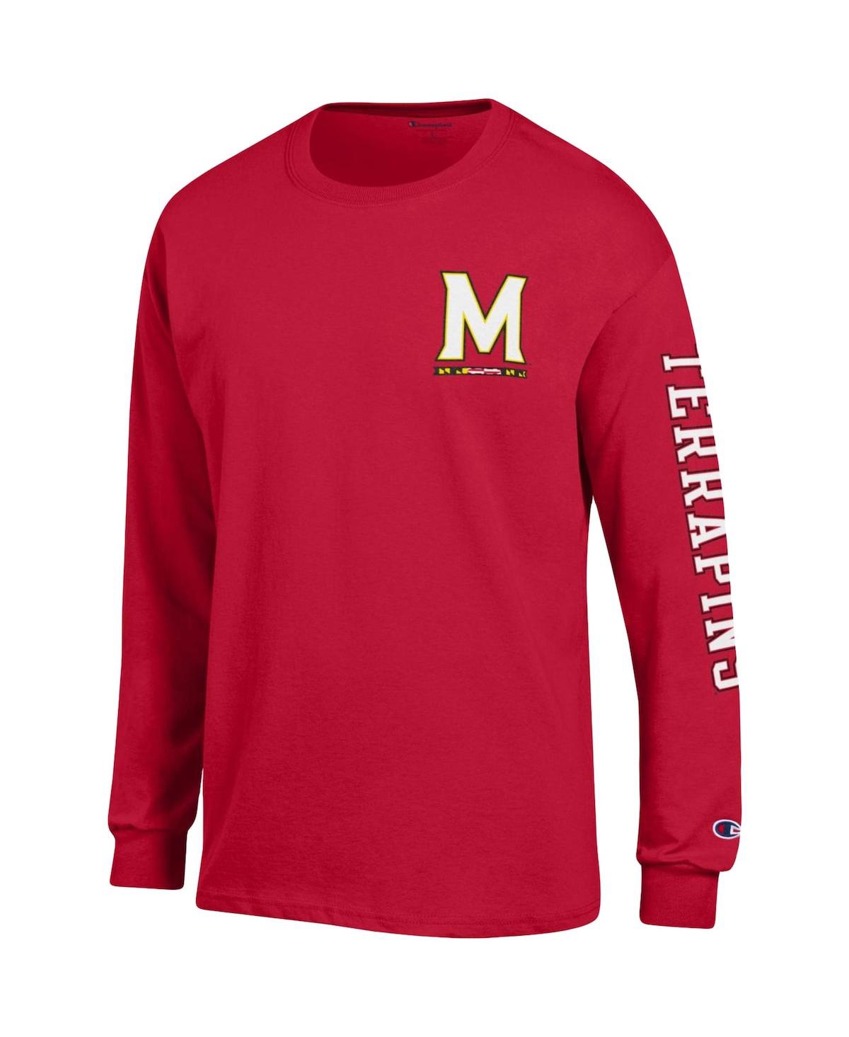 Shop Champion Men's  Red Maryland Terrapins Team Stack Long Sleeve T-shirt