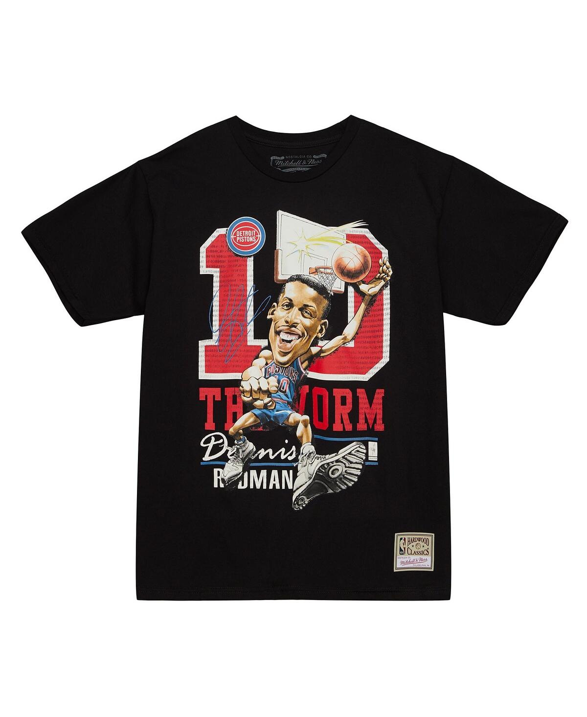 Mitchell & Ness Men's  Dennis Rodman Black Detroit Pistons Hardwood Classics Caricature T-shirt In Black