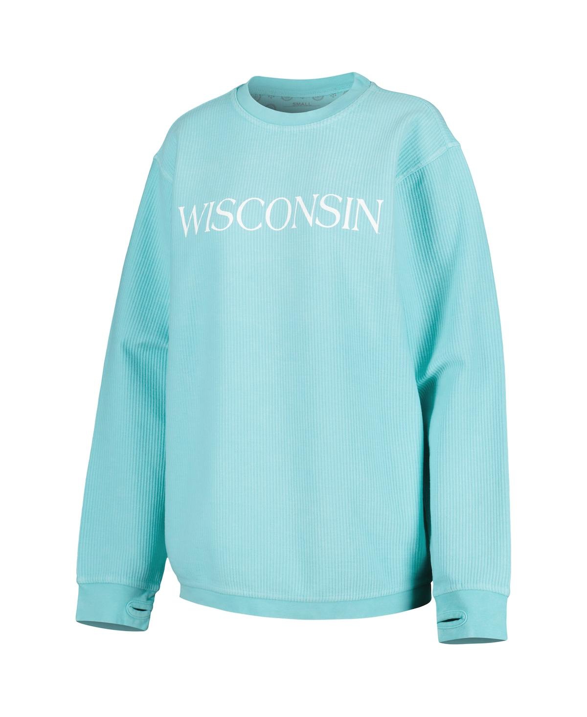 Shop Pressbox Women's  Mint Wisconsin Badgers Comfy Cord Bar Print Pullover Sweatshirt