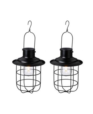9.75" H Metal Wire Solar Powered Outdoor Hanging Lantern, Set of 2