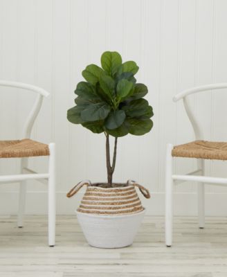 Artificial Fiddle 3' Leaf Fig Tree with Handmade Cotton Jute Woven Basket DIY Kit