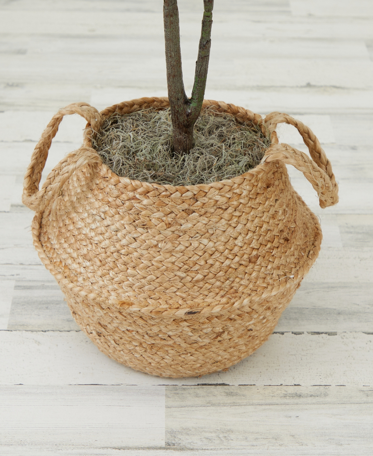 Artificial Fiddle Leaf Fig Tree with Handmade Cotton Jute Woven Planter Diy Kit, Set of 2