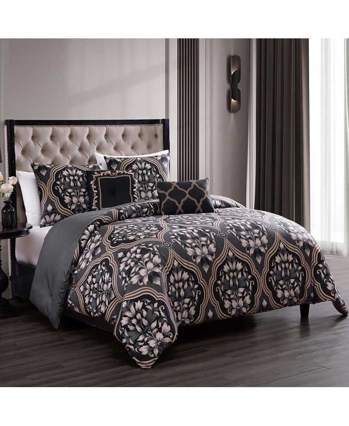 Bebejan Asti Black Bedding 100% Cotton 5-Piece King Size Reversible ...