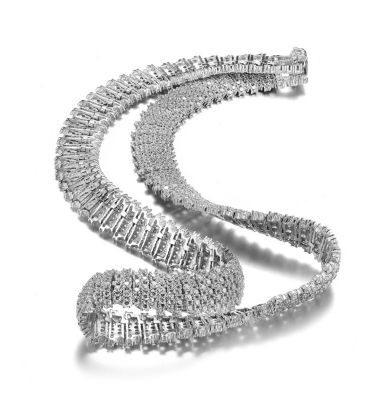 White Gold Plated Clear Round Cubic Zirconia Linear Pave Necklace