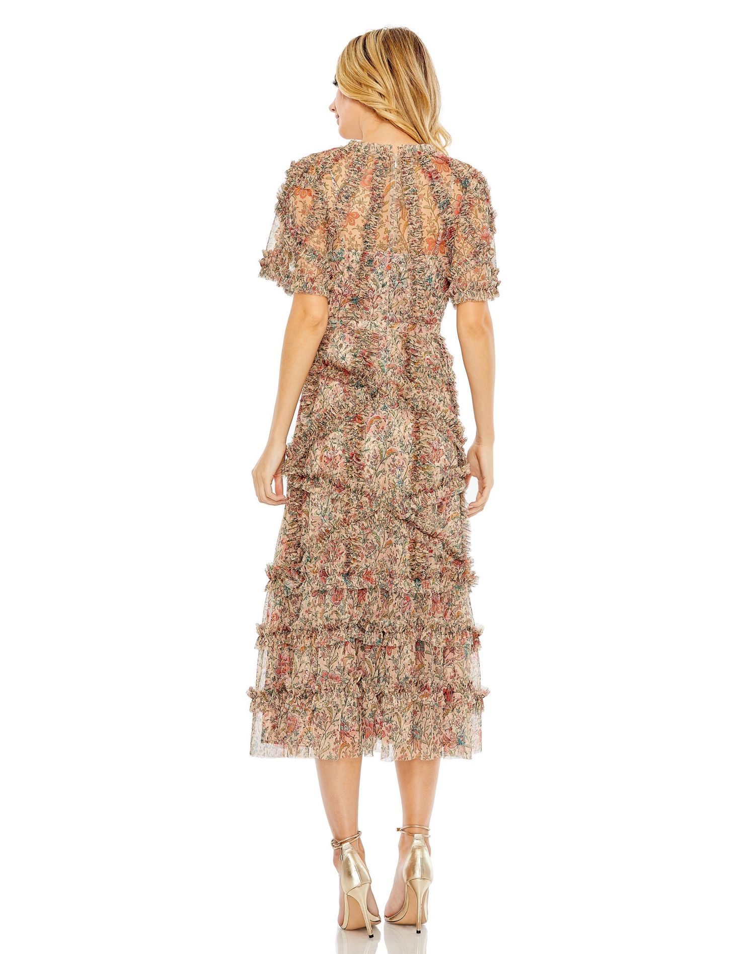 Women's Floral Flutter Sleeve Mesh Print Dress