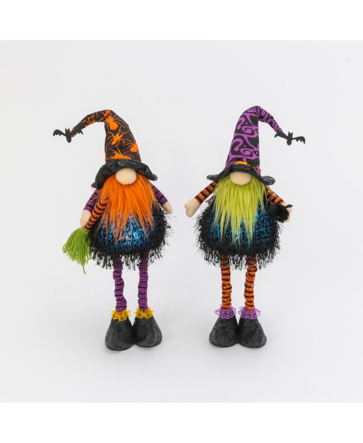Set of 2 Lighted Plush Standing Spooky Halloween Gnomes - Multicolor