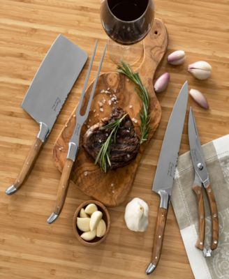 4-Piece Connoisseur Laguiole Professional Chef Knife Set with Olive Wood Handles