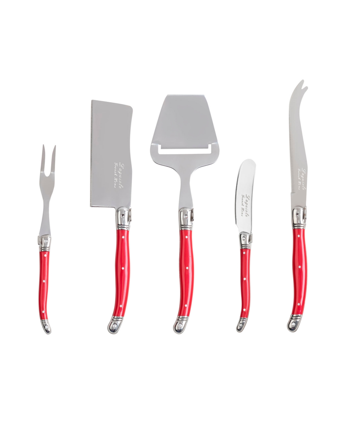 French Home Laguiole 5 Piece Cheese Knife, Fork And Slicer Set In Red