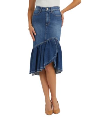 GUESS - Women's Marinella Ruffled-Hem Denim Skirt