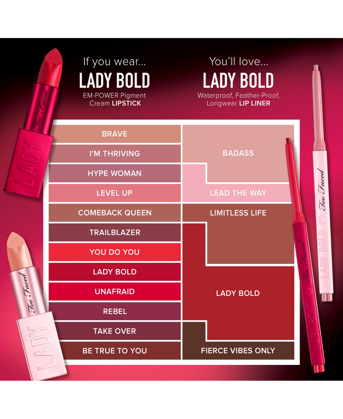 Shop Too Faced Lady Bold Cream Lipstick In Level Up