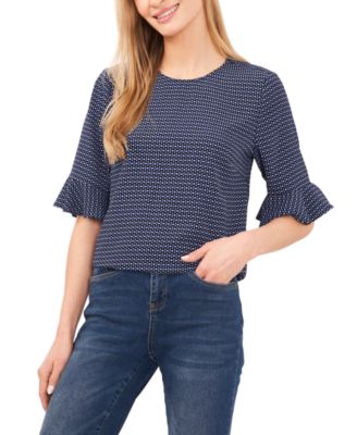 CeCe - Women's Printed Ruffled-Cuff 3/4-Sleeve Top