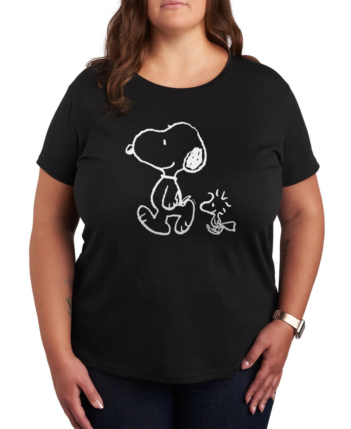 Air Waves Trendy Plus Size Graphic T-shirt In Black