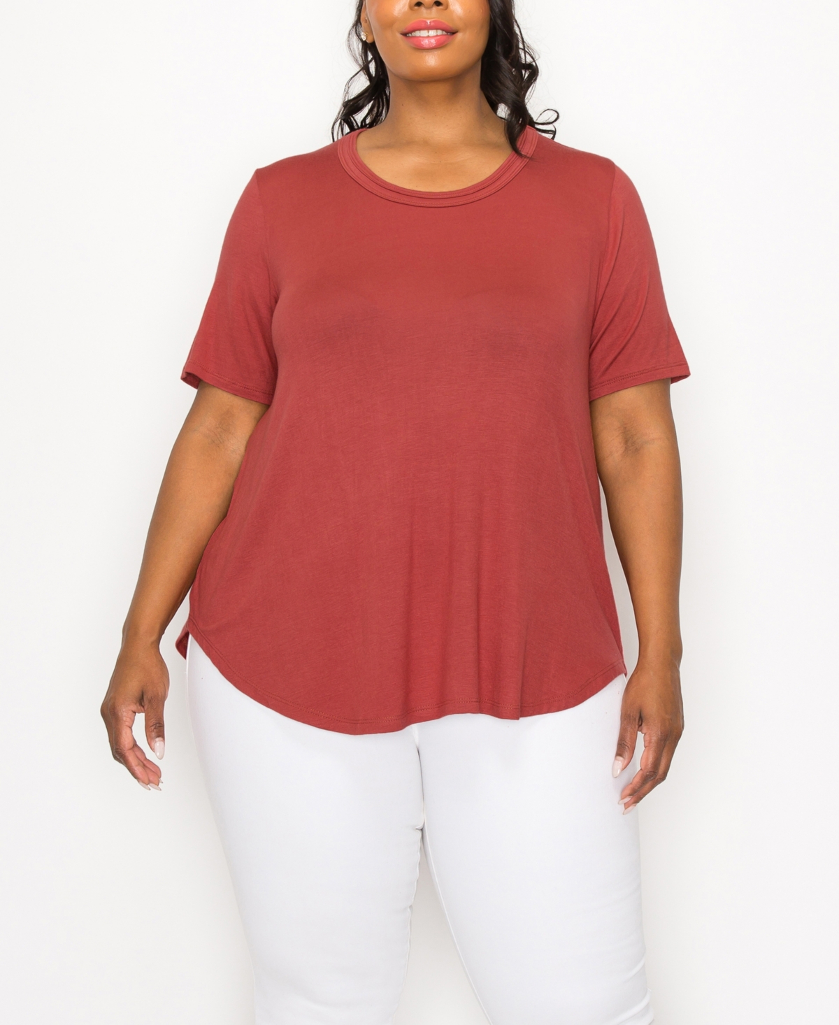 Coin 1804 Plus Size Double Binding Swing T-shirt In Brick Pale