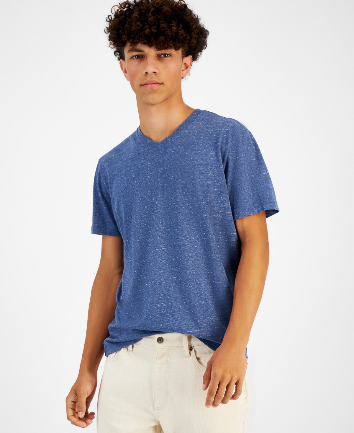Sun + Stone Men's Regular-fit Nep V-neck T-shirt, Created For Macy's In Hydrogen