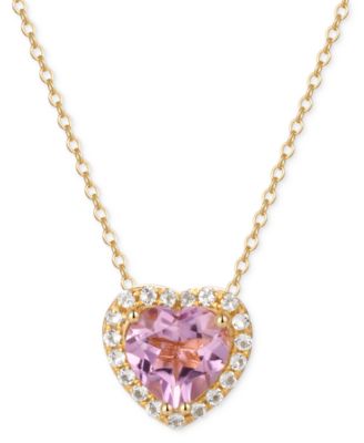 Amethyst (3 ct. t.w.) & White Topaz (1/3 ct. t.w.) Heart Halo 18" Pendant Necklace in Rose Gold-Plated Sterling Silver (Also in Pink Amethyst & Garnet)