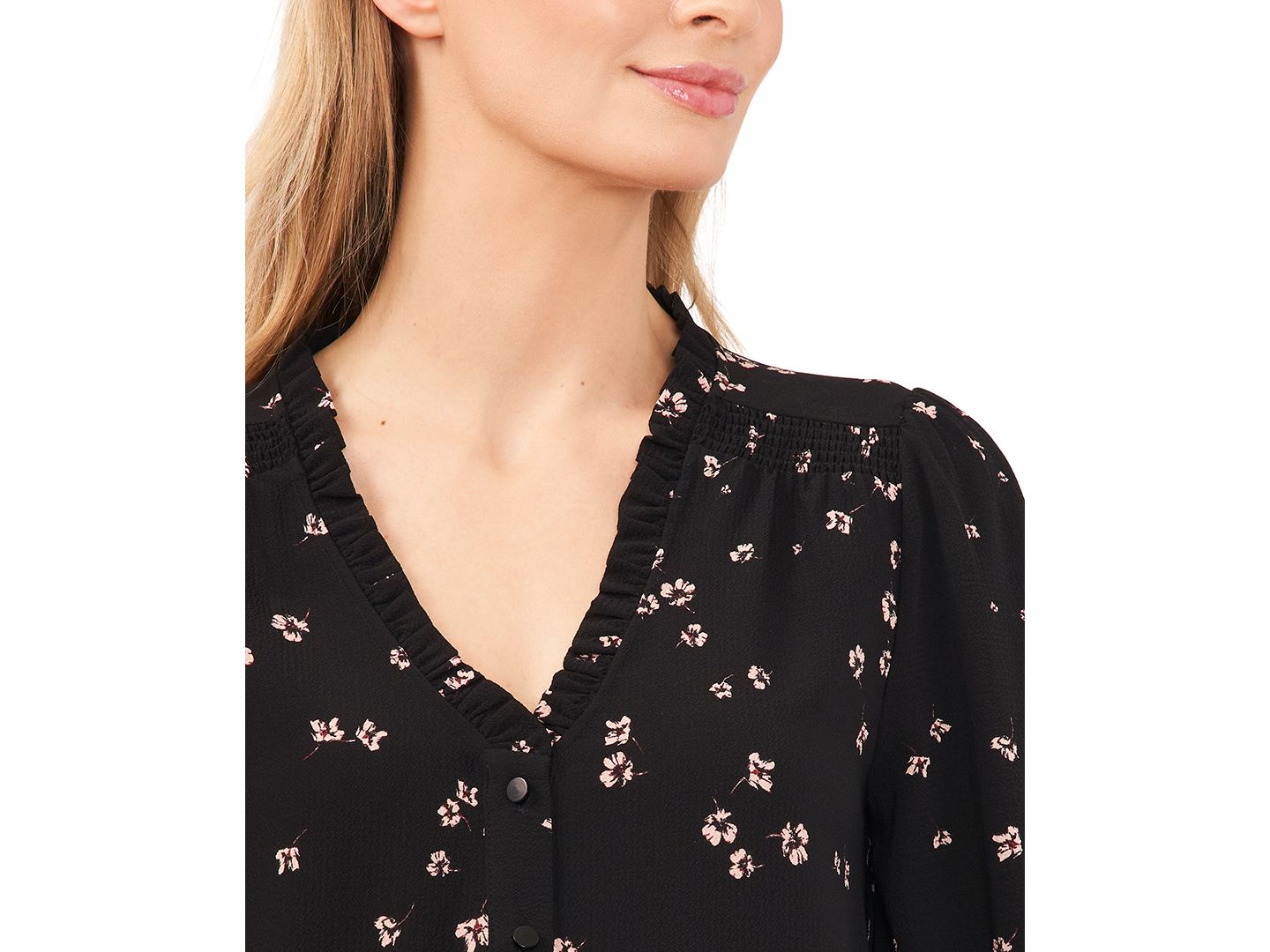 Женская блузка CeCe Floral-Print Button-Front Blouse, цвет: Насыщенный чёрный — фото 3