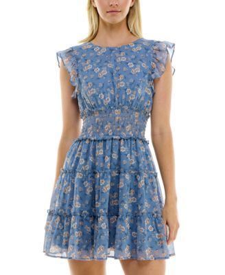 Trixxi - Juniors' Floral-Print Tiered Fit & Flare Dress