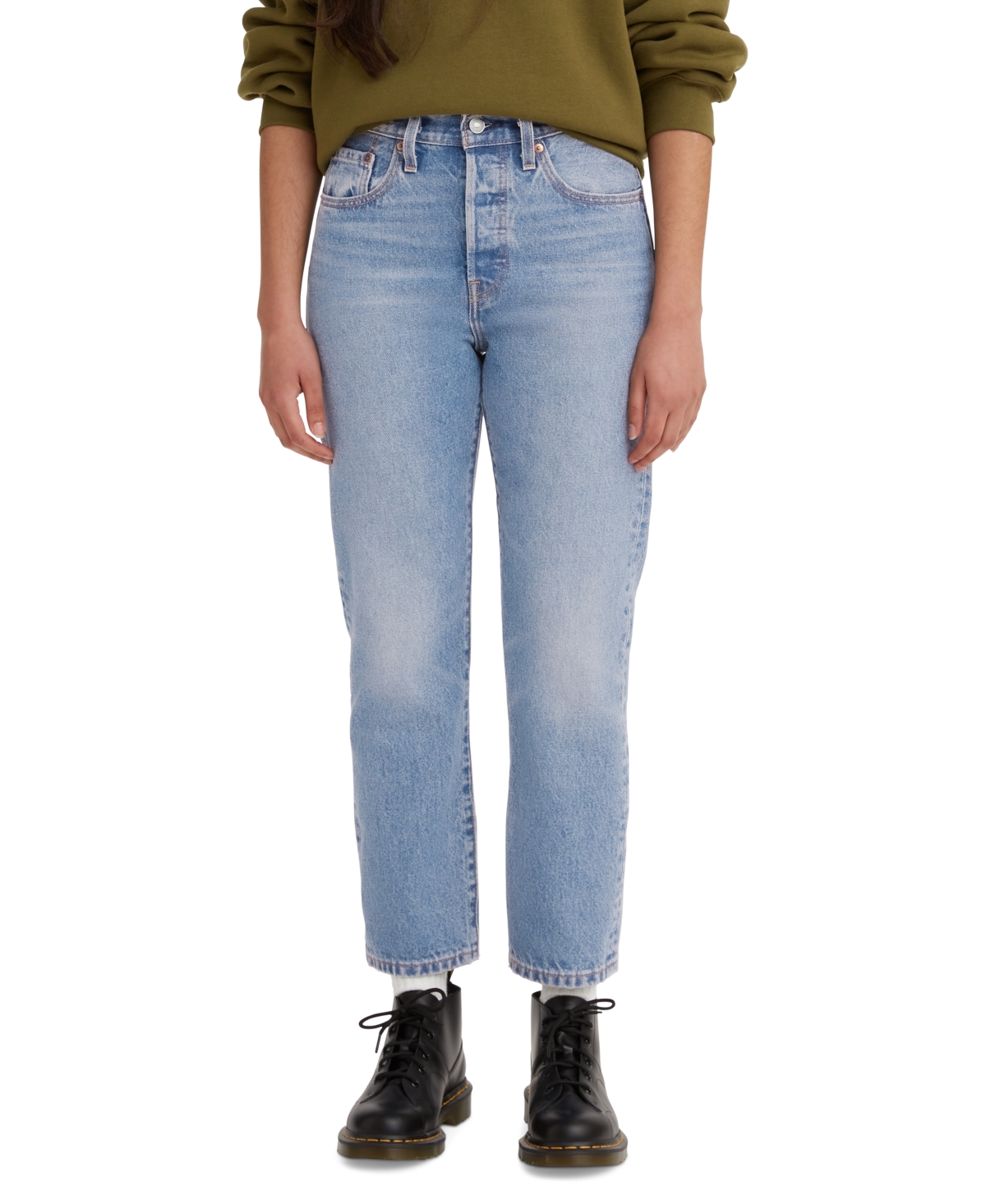 Levi's 501 Cropped Curvy Straight-leg High Rise Jeans In Oxnard Athens Pushed