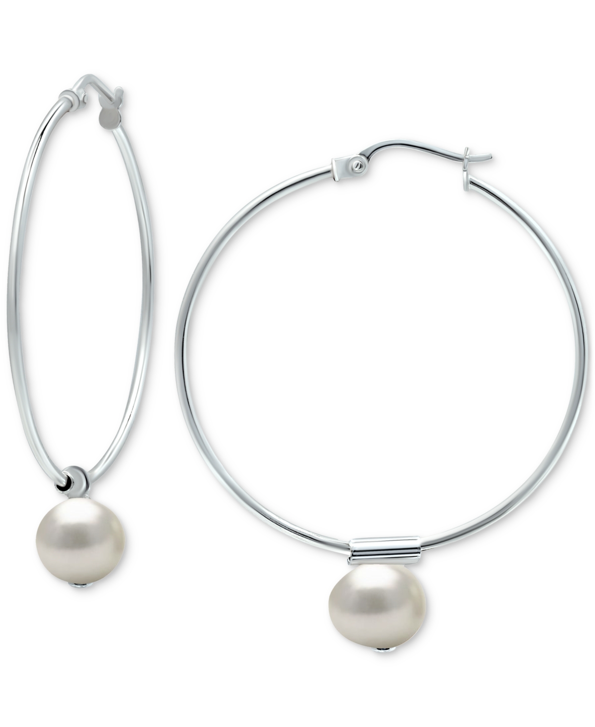 Giani Bernini Cultured Freshwater Pearl Wire Hoop Earrings In Sterling Silver (also In Dyed Howlite & Onyx), Creat