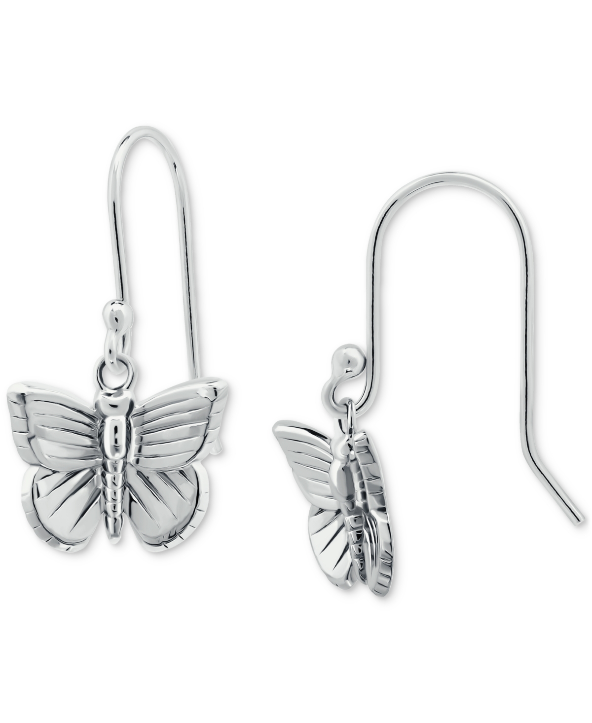 Giani Bernini Textured Butterfly Drop Earrings, Created For Macy's In Silver