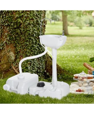 kleankin Portable Camping Sink Hand Wash Station Basin with 4.5 Gallon Tank 6.3 Gallon Recovery Tank & Soap Dispenser for RV,Outdoor,Indoor, HDPE, White