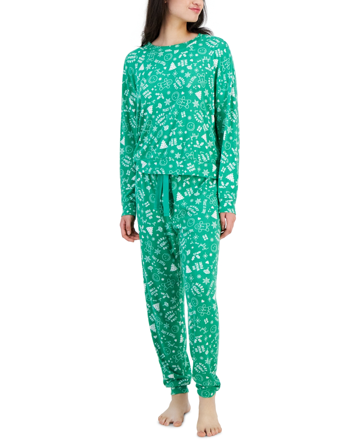 Jenni Women's 2-pc. Long-sleeve Packaged Pajamas Set, Created For Macy's In Doodle Holiday