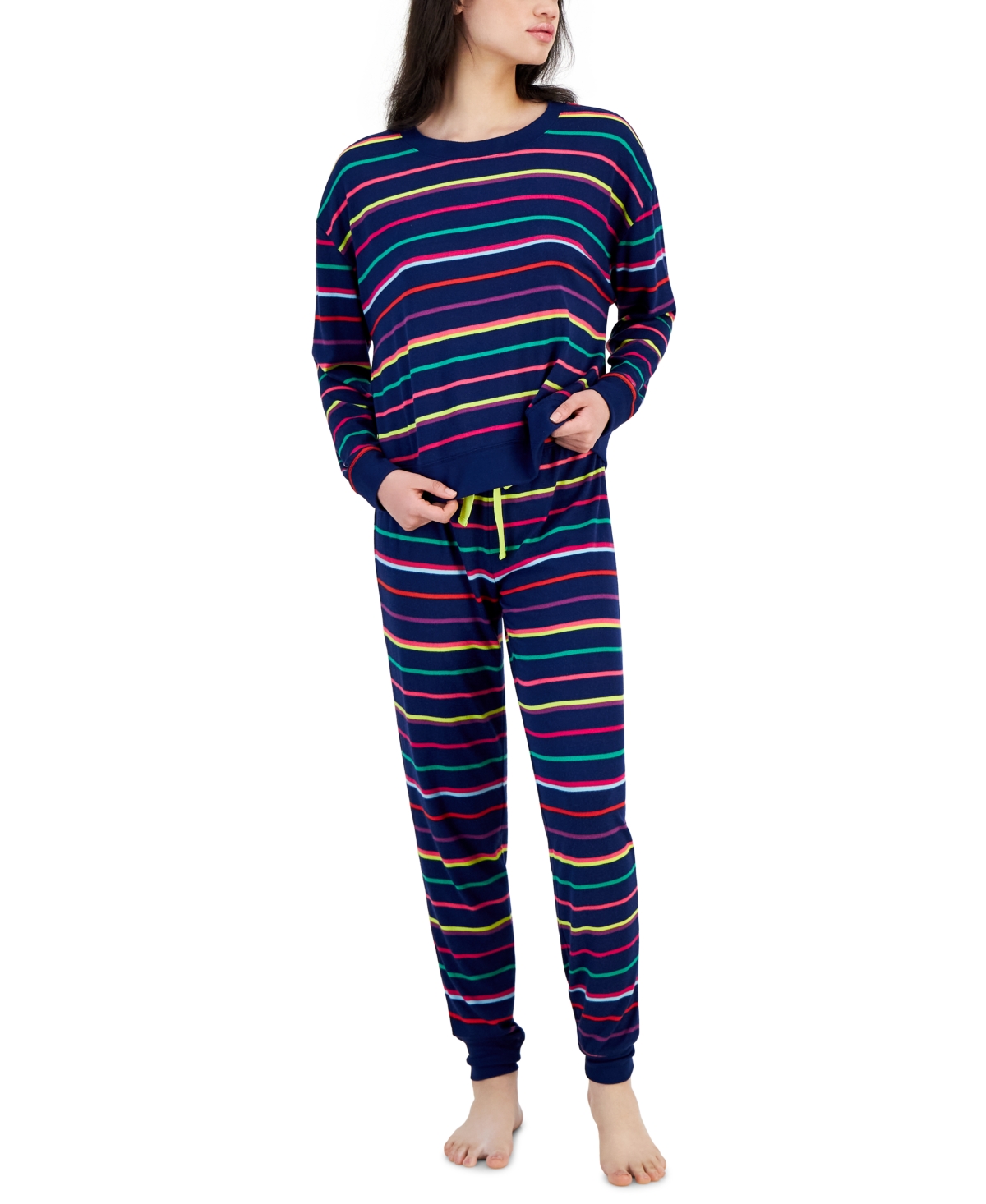Jenni Women's 2-pc. Long-sleeve Packaged Pajamas Set, Created For Macy's In Sister Stripes