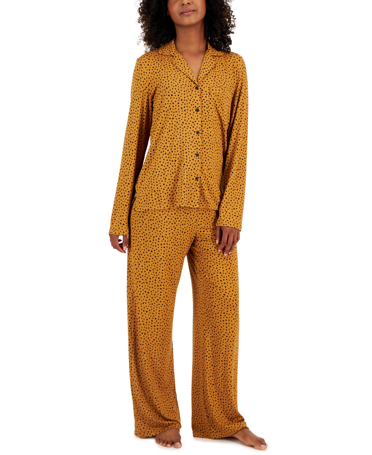 Jenni Women's Supersoft Notched-collar Pajamas Set, Created For Macy's In Tiny Heart