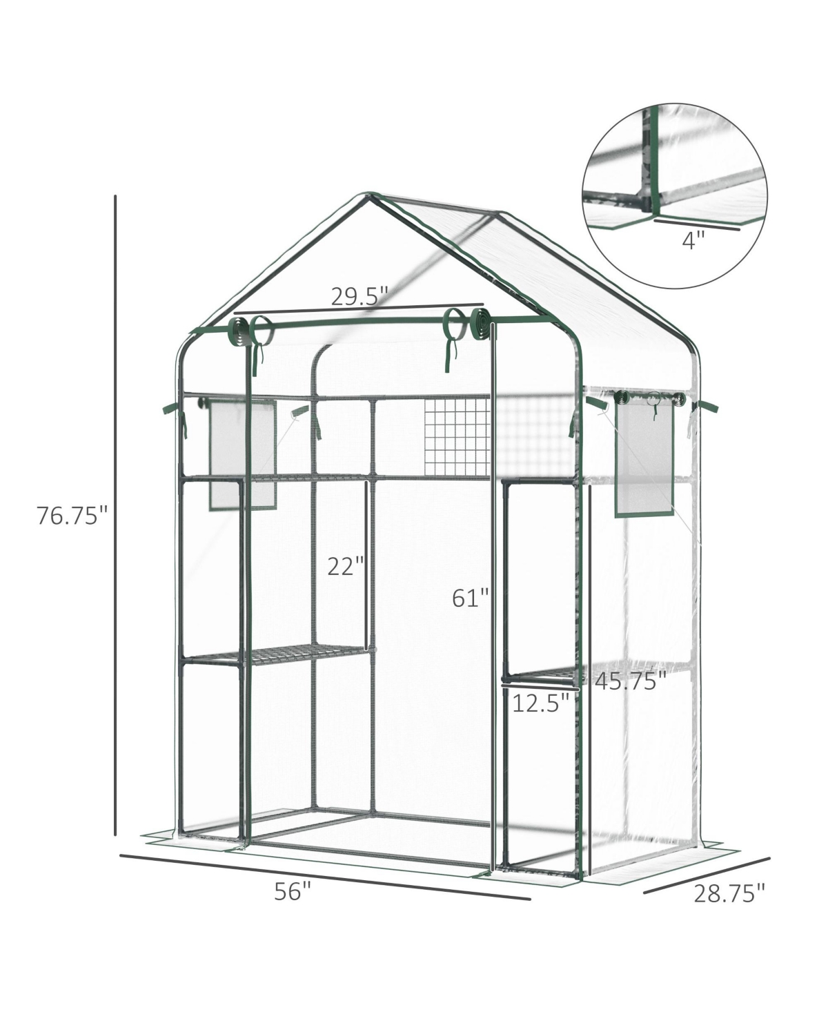 Outsunny Outdoor Walk-in Mini Greenhouse with Mesh Door & Windows, Portable Garden Hot House with 6 Shelves, Trellis, & Plant Labels