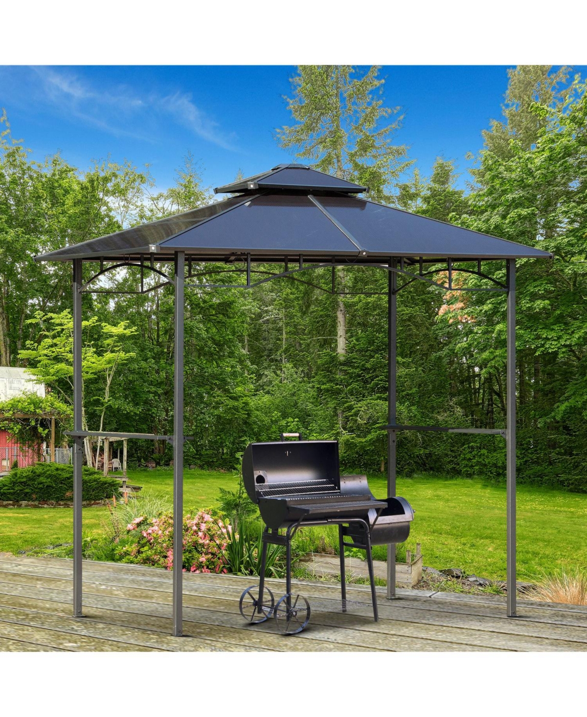 Outsunny 8' x 5' Barbecue Grill Gazebo Tent w/ Side Shelves Pc Roof,