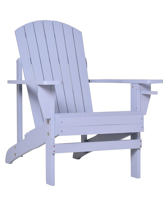 Outsunny Wooden Adirondack Chair, Outdoor Patio Lawn Chair with Cup