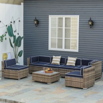7pc Sectional Wicker Patio Furniture, Stripe,