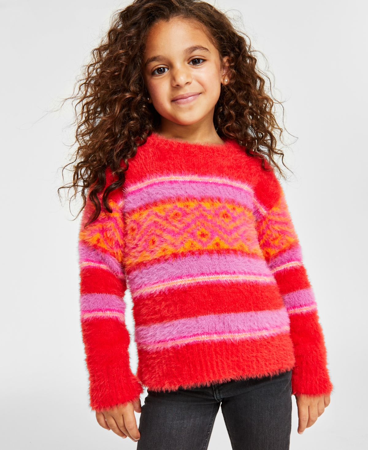 Shop Charter Club Holiday Lane Little Girls Fair Isle Crewneck Sweater, Created For Macy's In Bright Ruby Combo