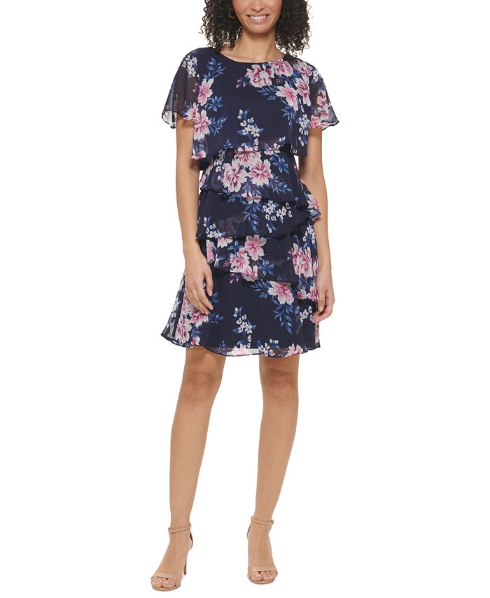 Jessica Howard Petite Floral-Print Tiered Dress - Macy's