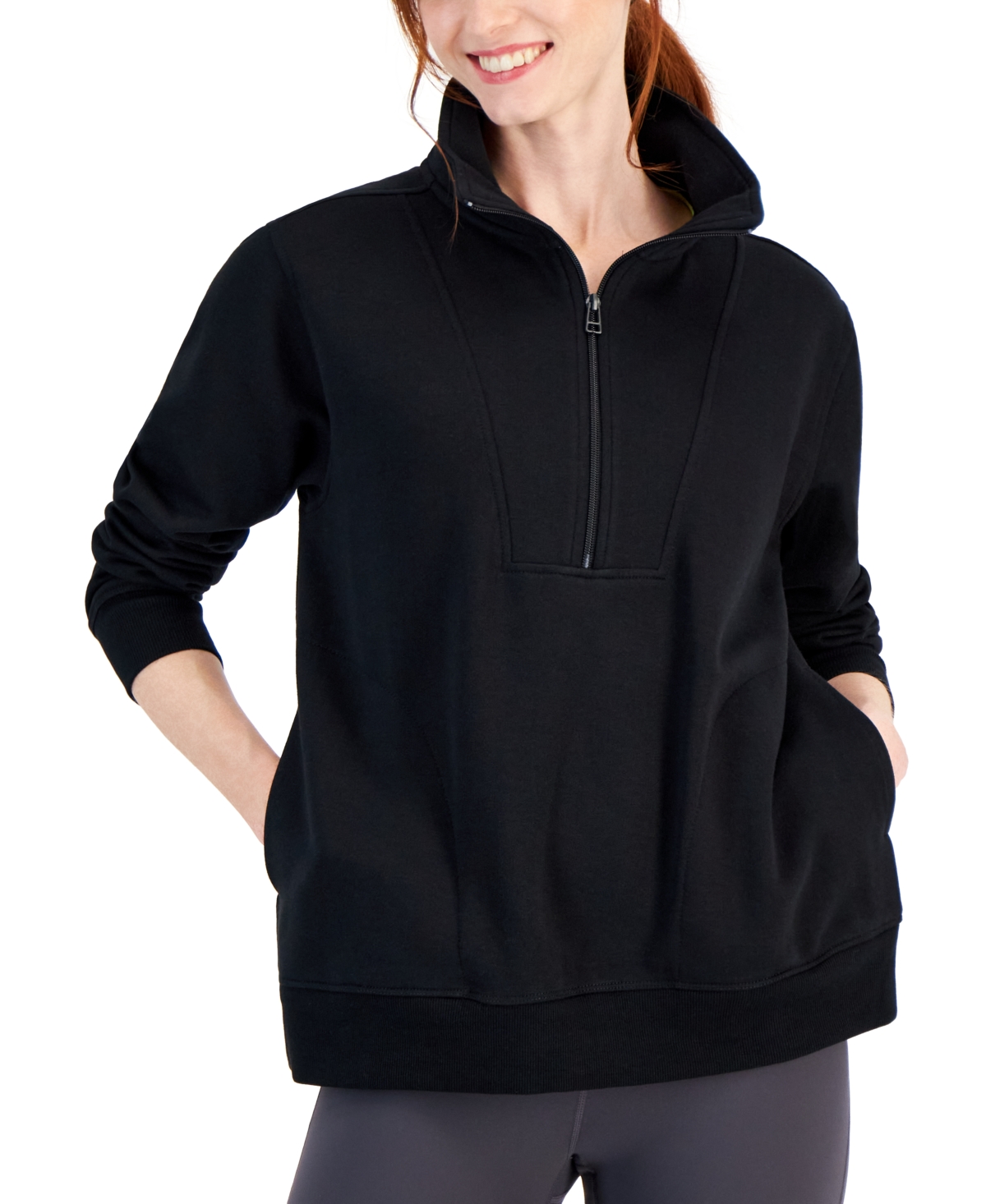 Id Ideology Women's Quarter-zip Sweatshirt, Created For Macy's In Deep Black