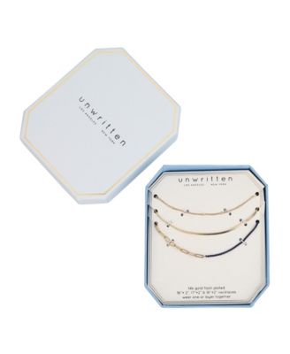14k Gold Flash Plated White Enamel Paperclip Herringbone Chain Layered Necklaces, 3 Piece Set