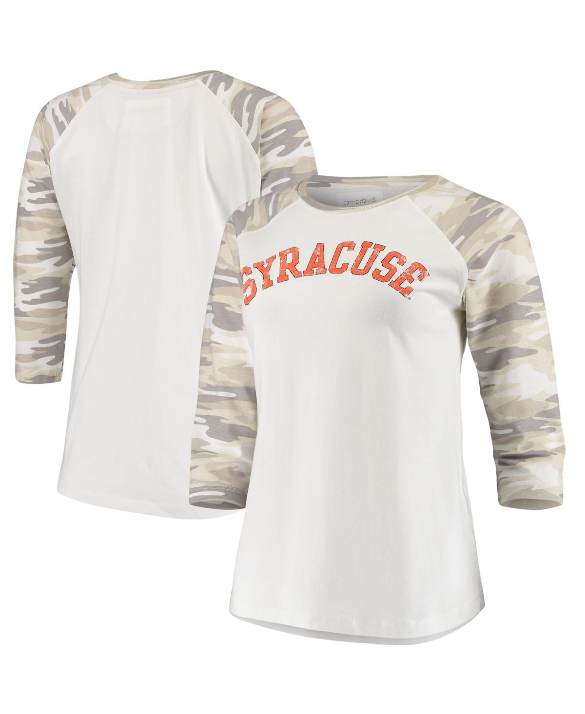 Shop Camp David Women's White, Camo Syracuse Orange Boyfriend Baseball Raglan 3/4 Sleeve T-shirt In White,camo
