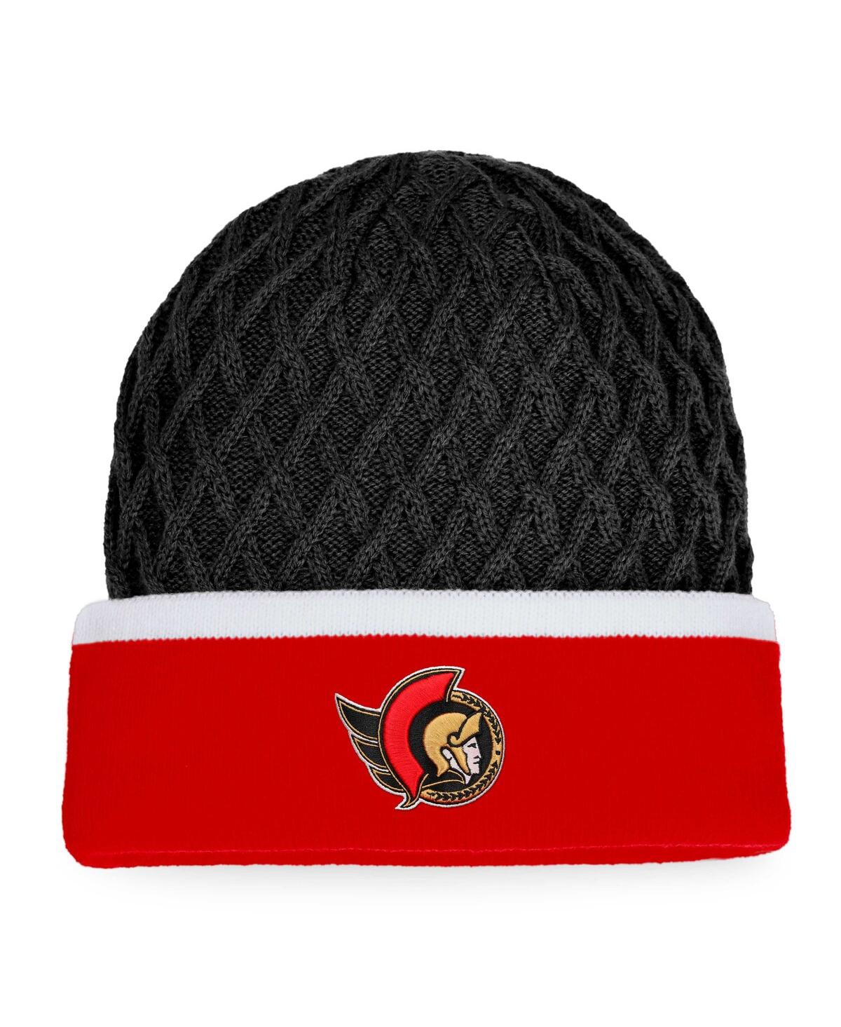Fanatics Men's  Red, Black Ottawa Senators Iconic Striped Cuffed Knit Hat In Red,black
