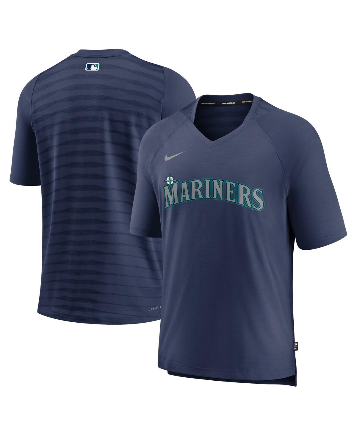 Nike Men's  Navy Seattle Mariners Authentic Collection Pregame Raglan Performance V-neck T-shirt In Navy