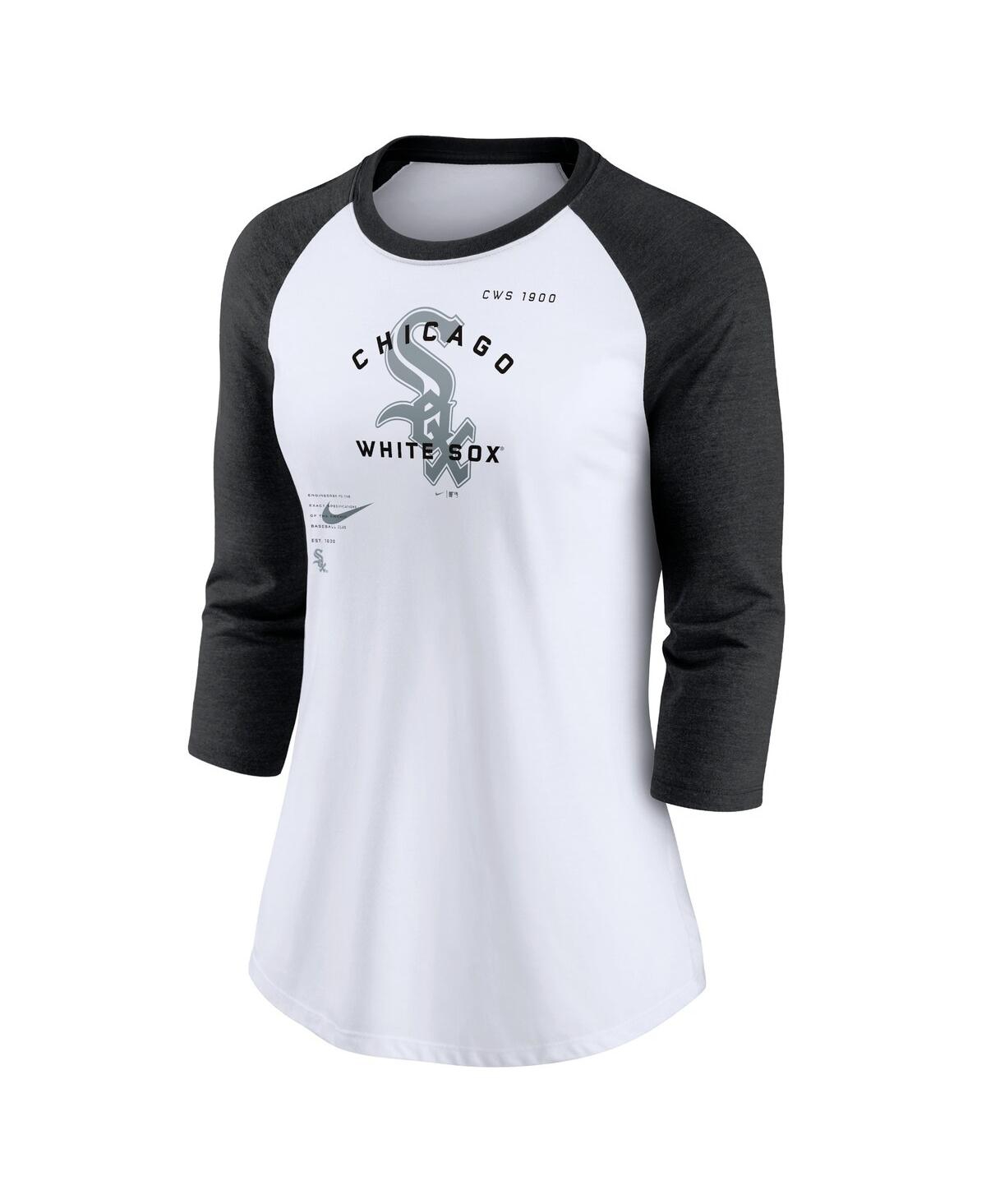 Nike Women's  White, Black Chicago White Sox Next Up Tri-blend Raglan 3/4-sleeve T-shirt In White,black