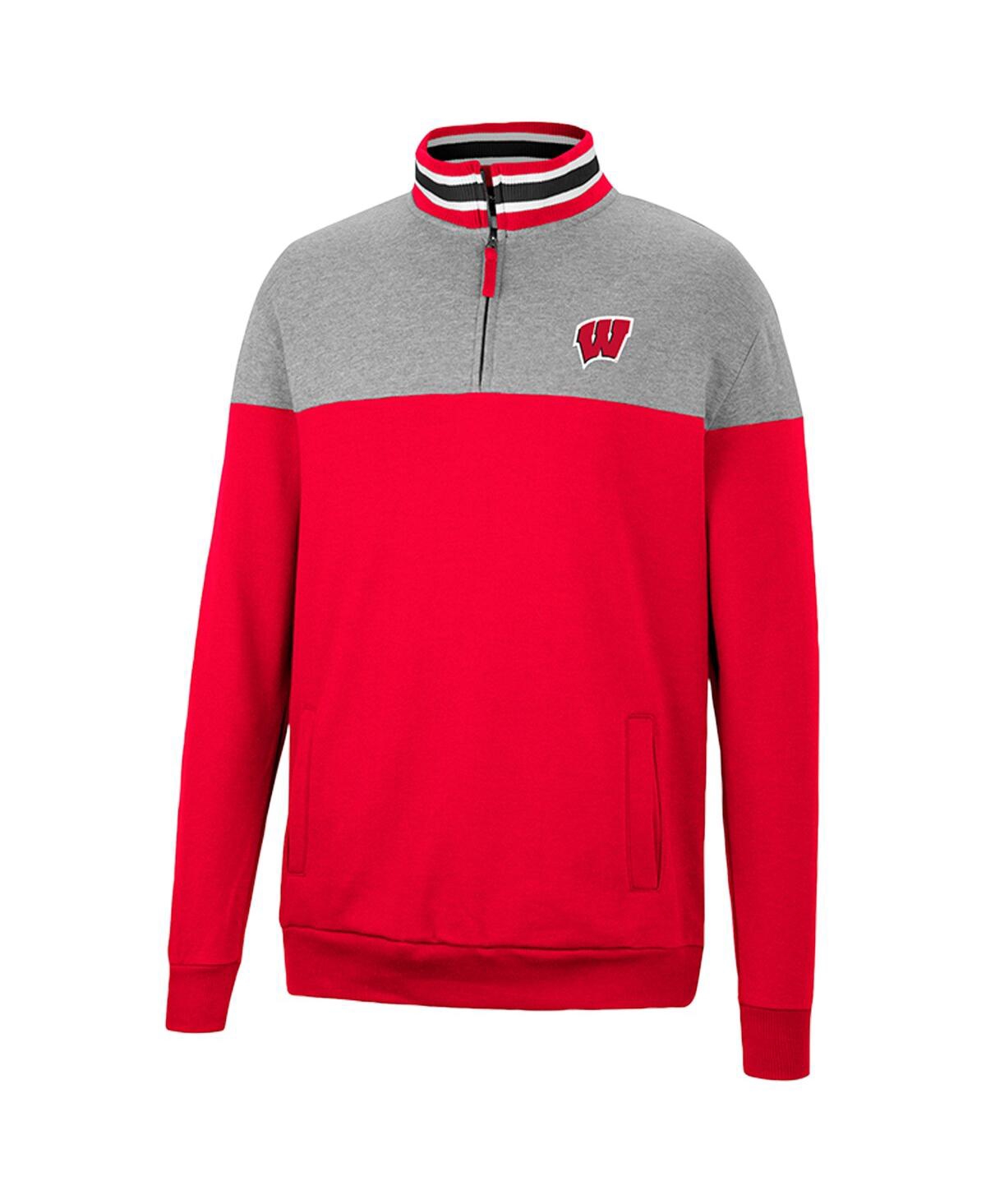 Colosseum Men's  Red, Heather Gray Wisconsin Badgers Be The Ball Quarter-zip Top In Red,heather Gray