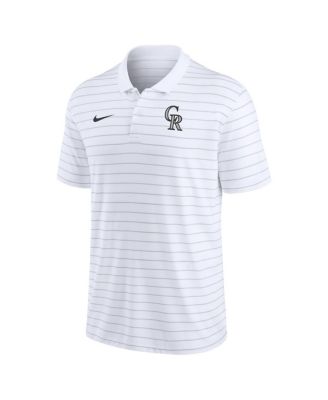 Men's White Colorado Rockies Authentic Collection Victory Striped Performance Polo Shirt