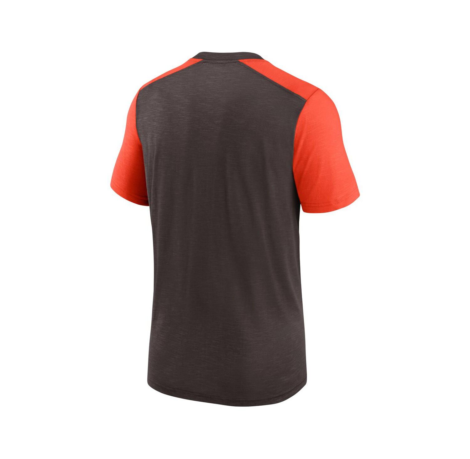 Men's Heathered Brown, Heathered Orange Cleveland Browns Color Block Team Name T-shirt