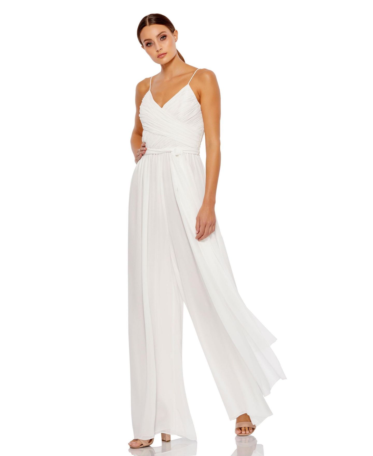 Женский комбинезон Mac Duggal Ieena Ruched Sleeveless Tie Jumpsuit, цвет: Белый — фото 1