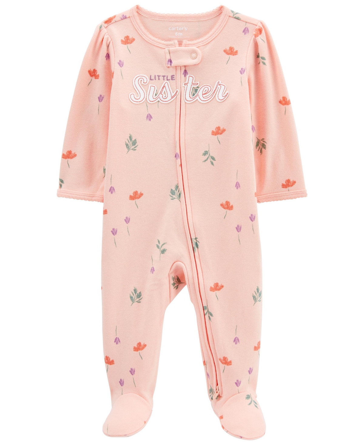 Carter's Baby Girls Little Sister Zip Up Cotton Sleep And Play In Pink