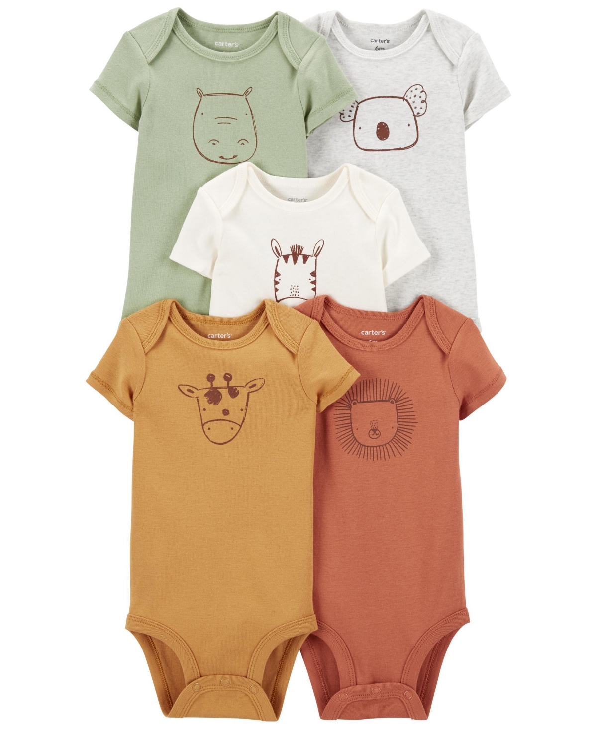 Carter's Baby Boys Short Sleeve Bodysuits, Pack Of 5 In Green
