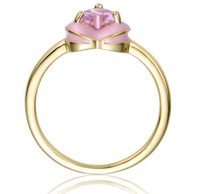 Teens 14k Gold Plated with Pink Cubic Zirconia & Enamel Halo Heart Stacking Ring