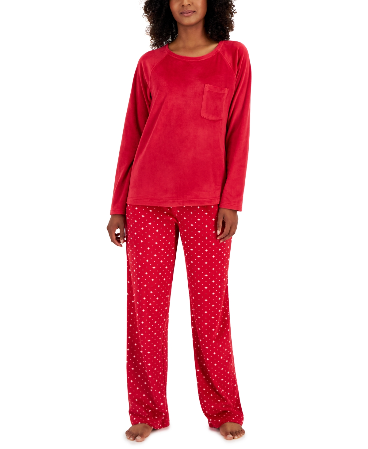 Charter Club Women's 2-pc. Printed Velour Pajamas Set, Created For Macy's In Dot Geo